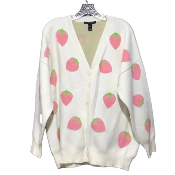 Strawberry Cardigan Sweater Cream Large Forever 21 - Picture 5 of 8